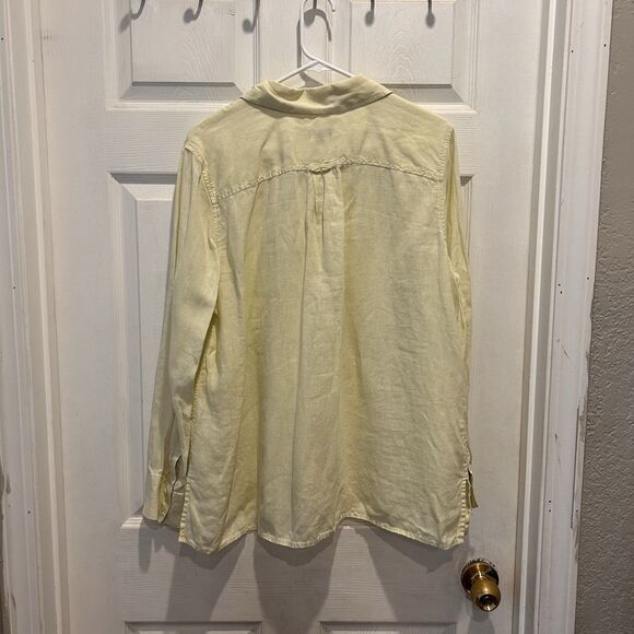 Talbots Pure Irish Linen Citrine‎ Yellow Button Front Top Womens Size 16 - Picture 3 of 5